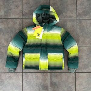 Kids warm winter coat with hood All in Motion Lime Green Gray boys 8